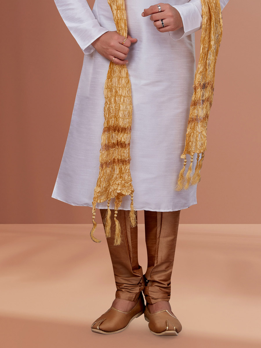 White Banarasi Dhupion Woven Festival Kurta