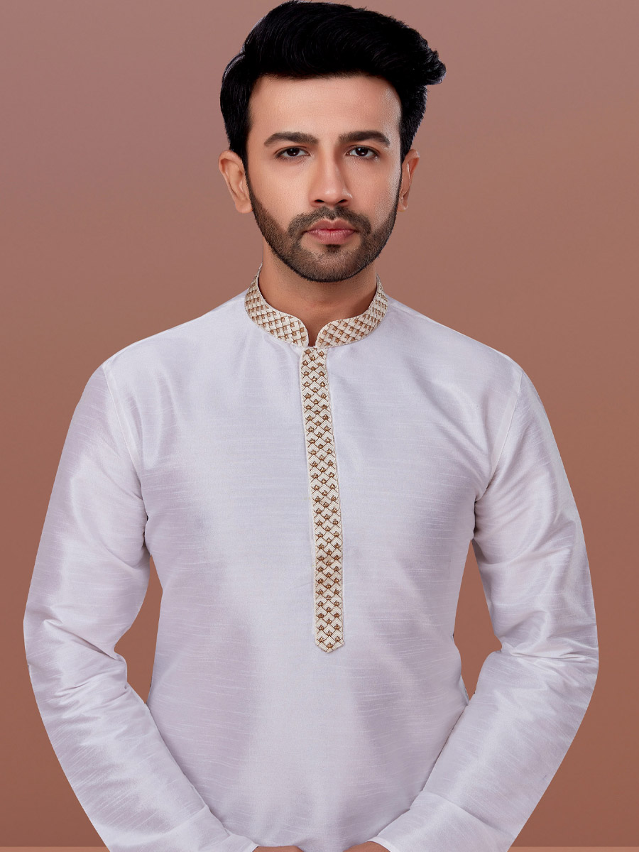 White Banarasi Dhupion Woven Festival Kurta