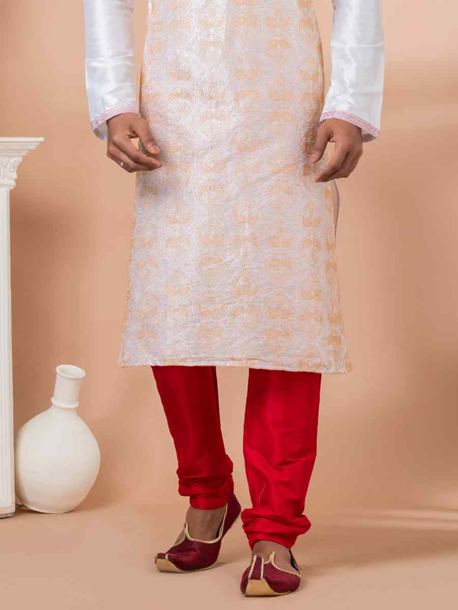 White Banarasi Dupion Woven Festival Wedding Kurta