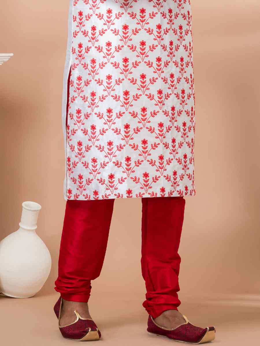 White Banarasi Dupion Woven Festival Wedding Kurta