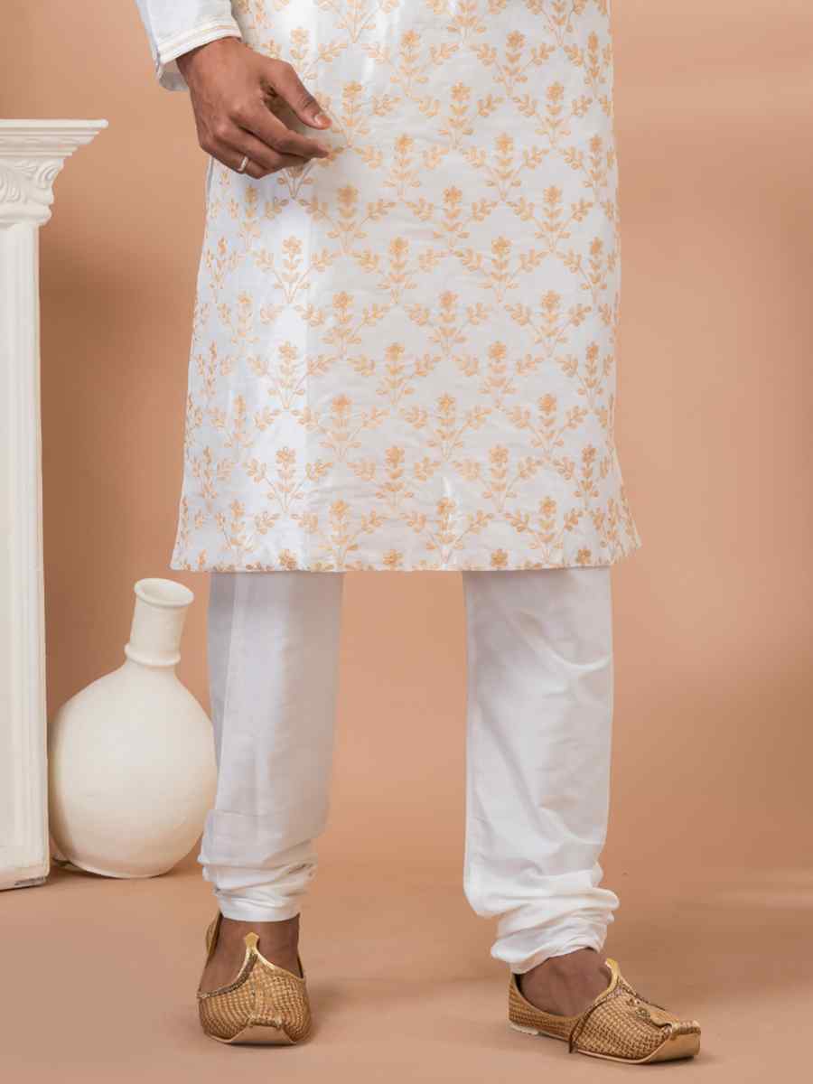 White Banarasi Dupion Woven Festival Wedding Kurta