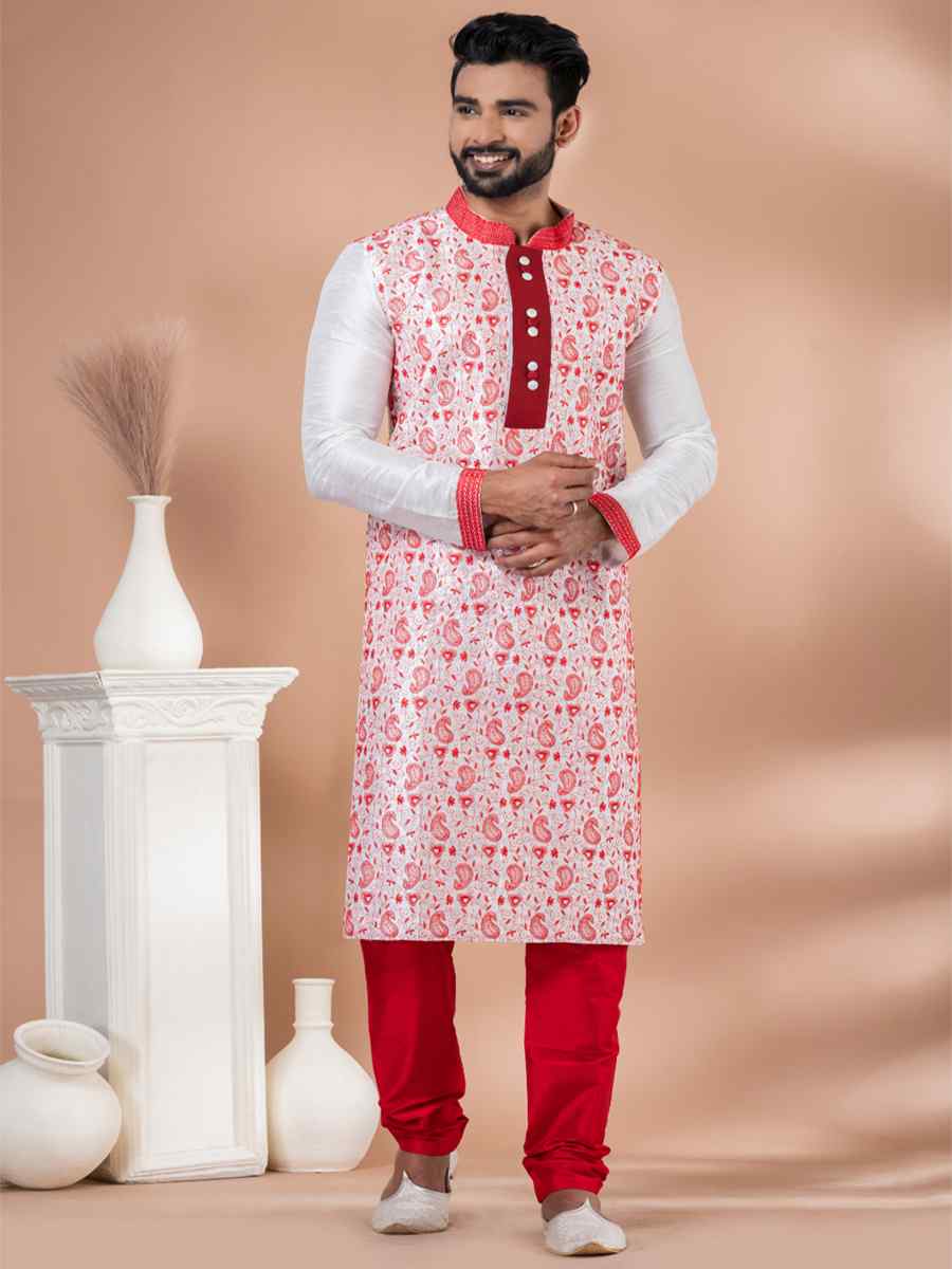 White Banarasi Dupion Woven Festival Wedding Kurta