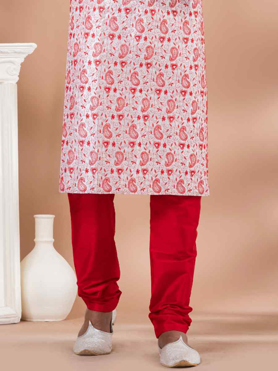 White Banarasi Dupion Woven Festival Wedding Kurta