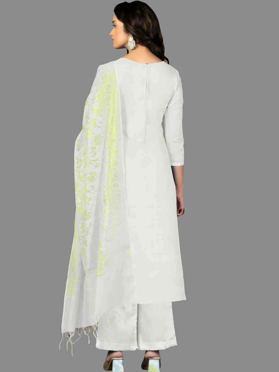 White Banarasi Jacquard Handwoven Casual Festival Pant Salwar Kameez