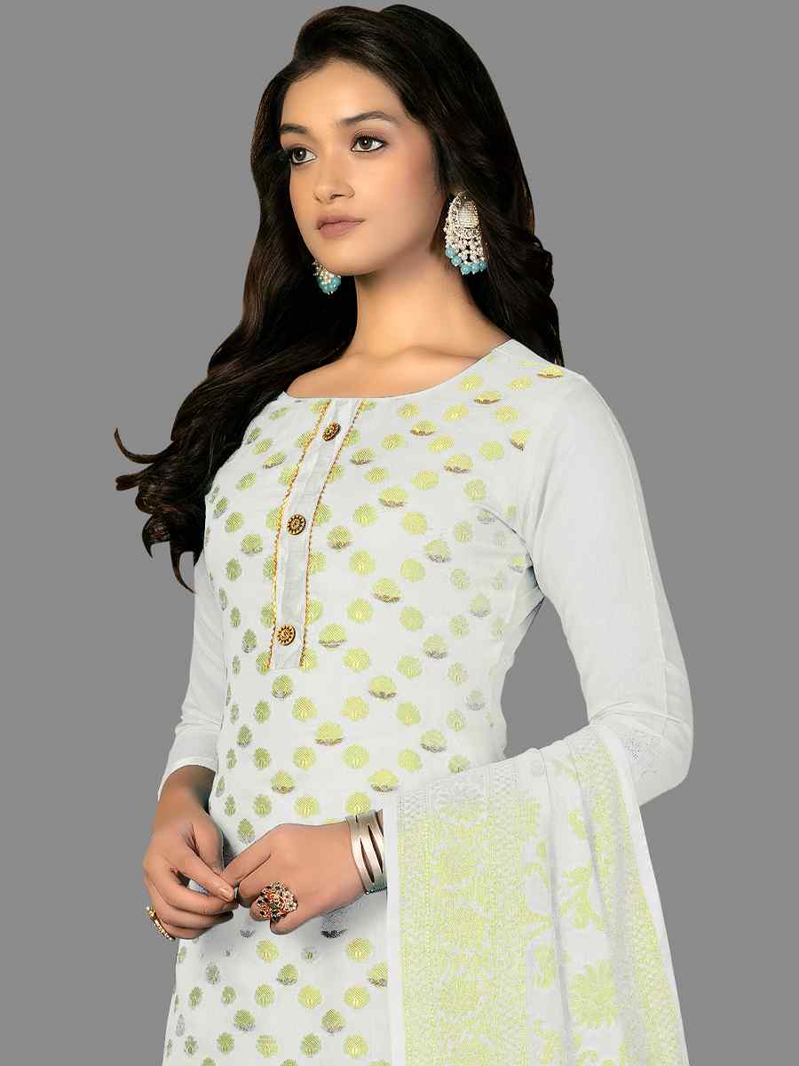 White Banarasi Jacquard Handwoven Casual Festival Pant Salwar Kameez