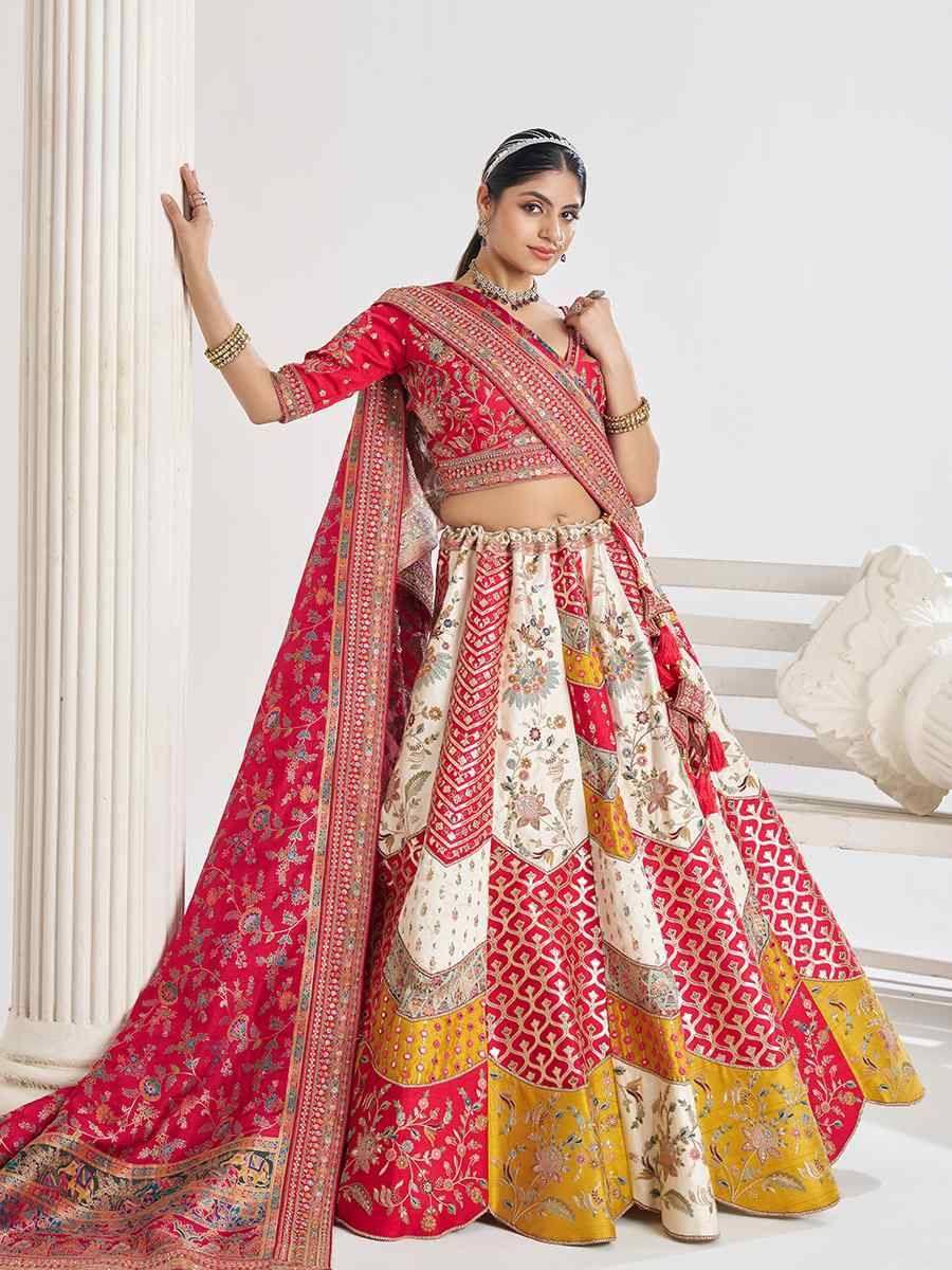 White Banarasi silk  Embroidered Wedding Bridesmaid Heavy Border Lehenga Choli