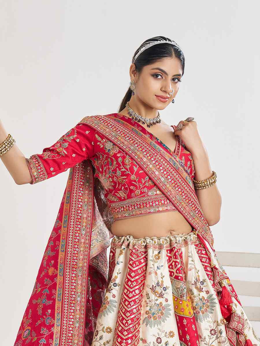 White Banarasi silk  Embroidered Wedding Bridesmaid Heavy Border Lehenga Choli