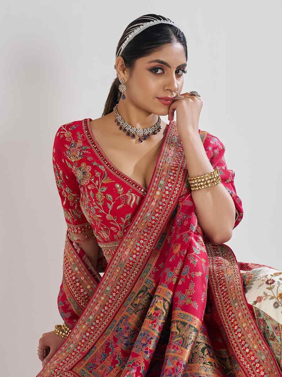 White Banarasi silk  Embroidered Wedding Bridesmaid Heavy Border Lehenga Choli