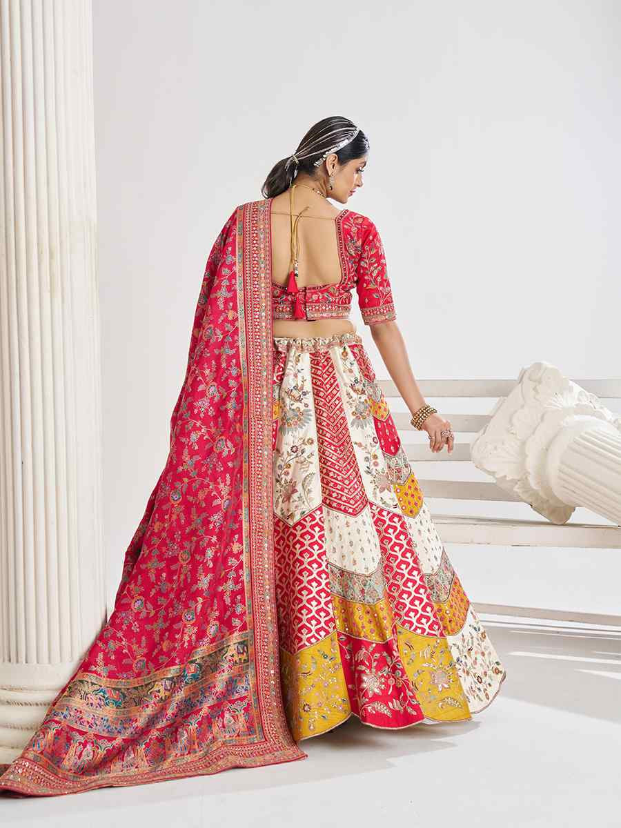 White Banarasi silk  Embroidered Wedding Bridesmaid Heavy Border Lehenga Choli