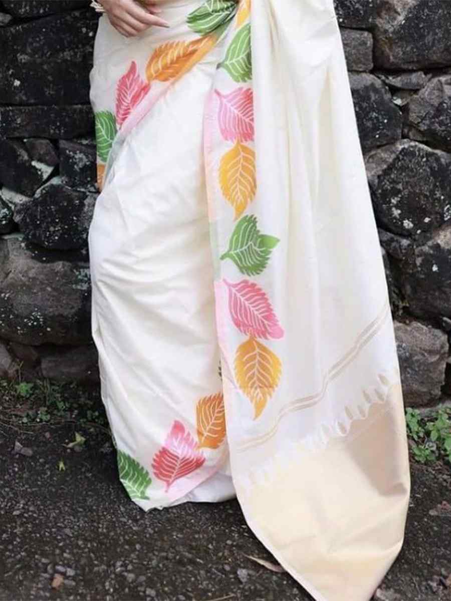 White Banarasi Soft Silk Handwoven Festival Casual Heavy Border Saree