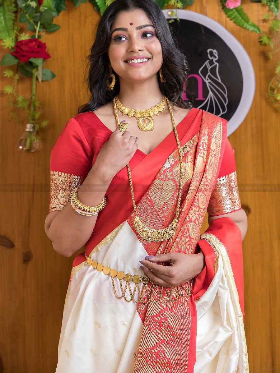 White Banarasi Soft Silk Jacquard Festival Wear Fancy Heavy Border Saree