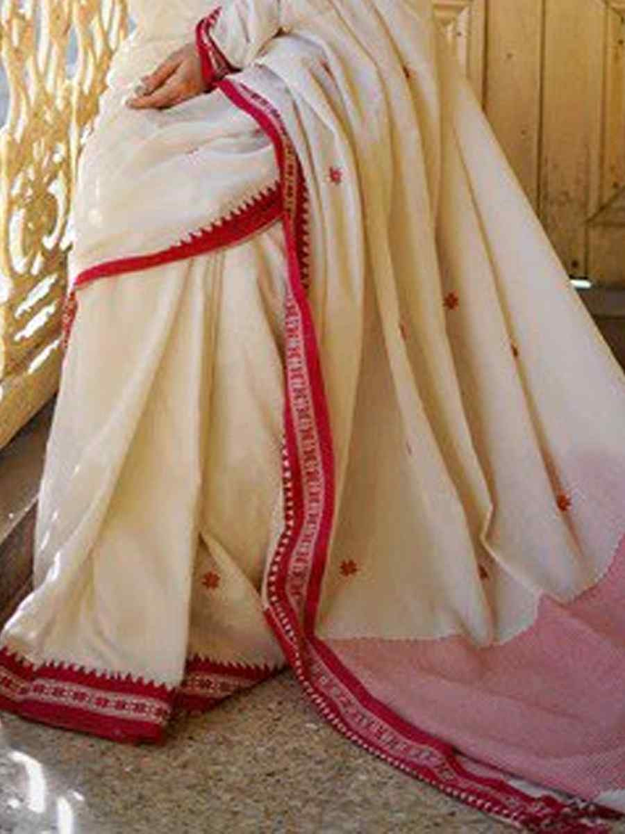 White Banarasi Soft Silk Jacquard Festival Wear Fancy Heavy Border Saree
