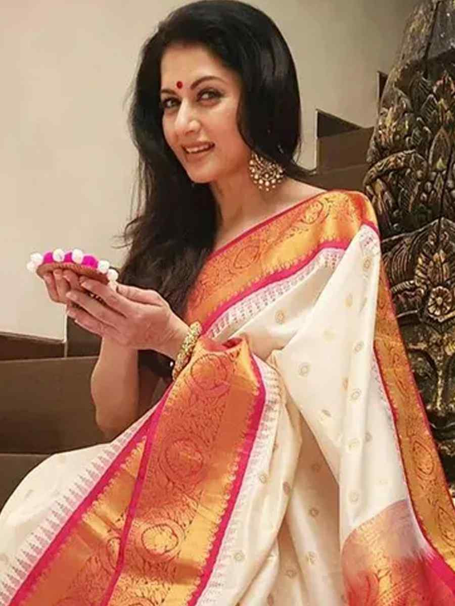 White Banarasi Soft Silk Jacquard Festival Wear Fancy Heavy Border Saree