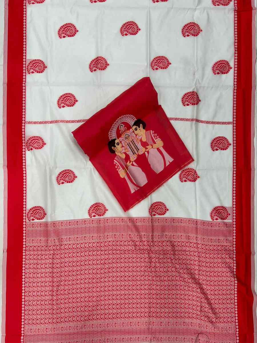 White Banarasi Soft Silk Jacquard Festival Wear Fancy Heavy Border Saree