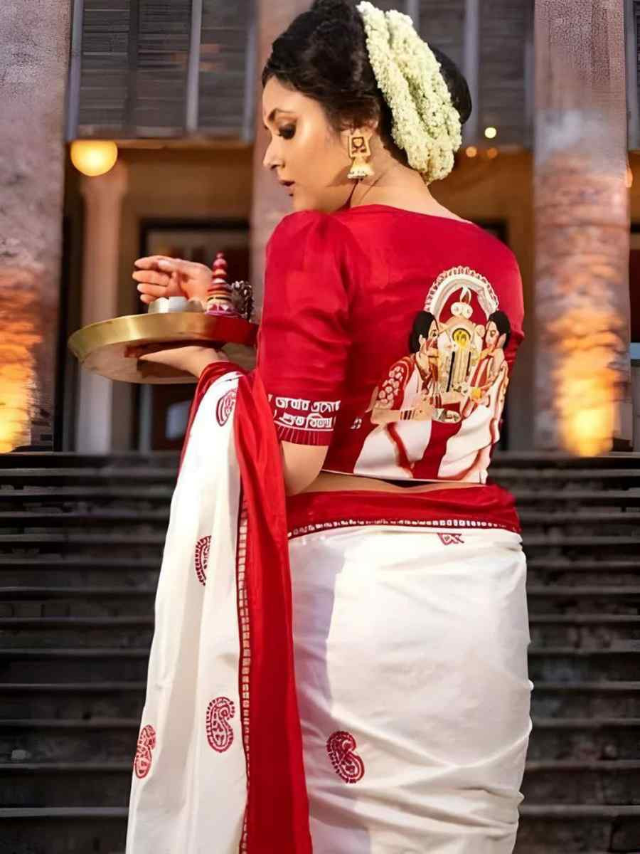 White Banarasi Soft Silk Jacquard Festival Wear Fancy Heavy Border Saree