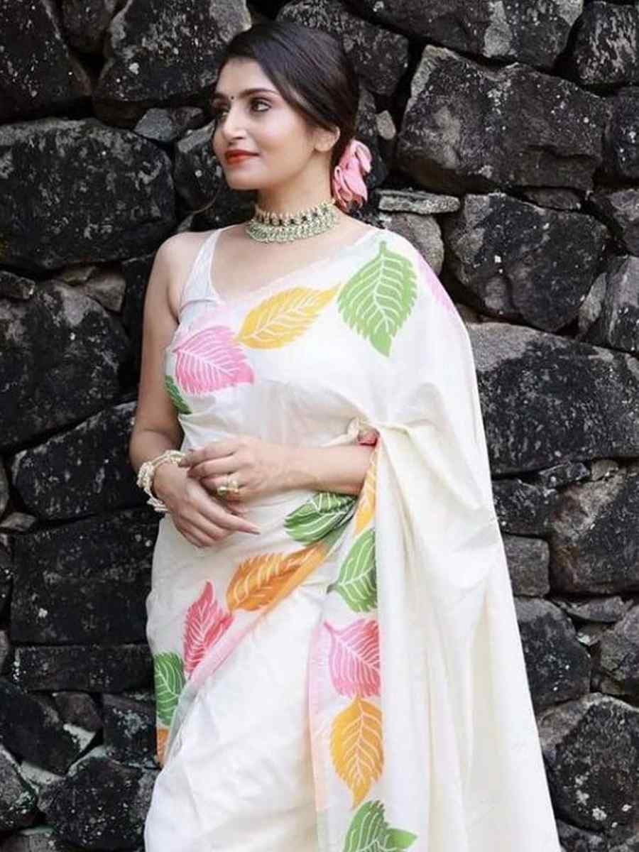 White Banarasi Soft Silk Jacquard Festival Wear Fancy Heavy Border Saree