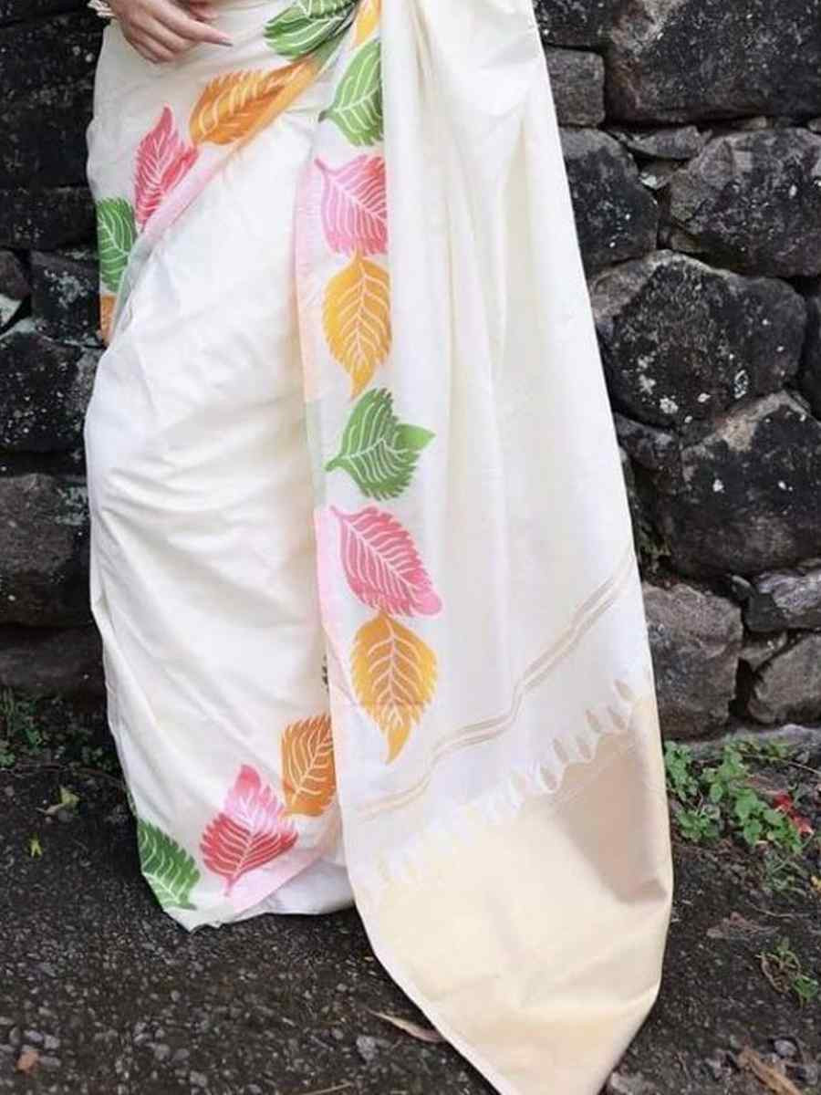 White Banarasi Soft Silk Jacquard Festival Wear Fancy Heavy Border Saree