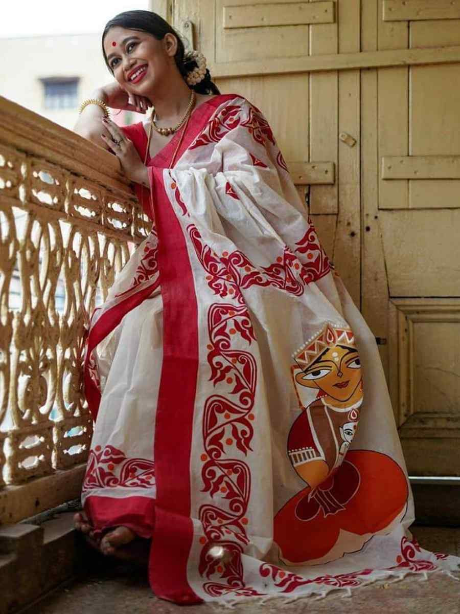 White Banarasi Soft Silk Jacquard Festival Wear Fancy Heavy Border Saree