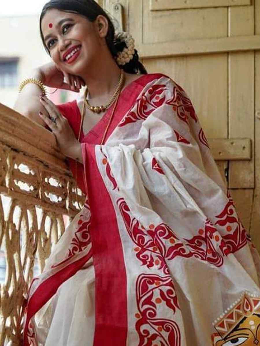 White Banarasi Soft Silk Jacquard Festival Wear Fancy Heavy Border Saree