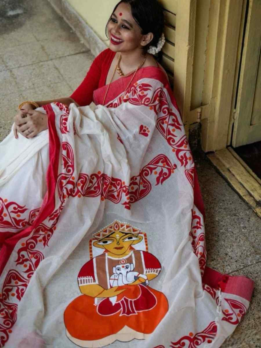 White Banarasi Soft Silk Jacquard Festival Wear Fancy Heavy Border Saree