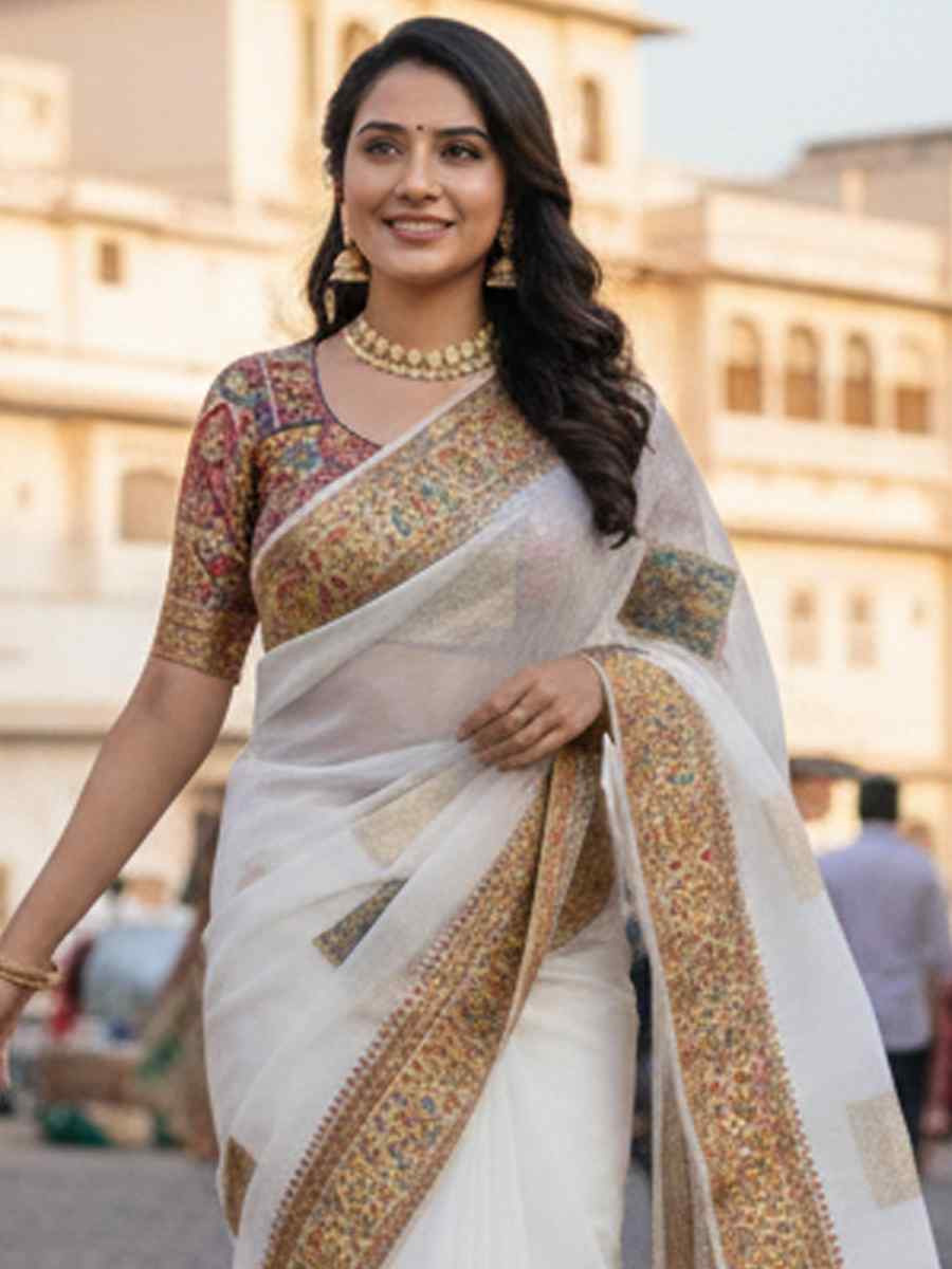 White Banarasi Soft Silk Zari Handwoven Casual Reception Festival Wedding Fancy Classic Style Sarees