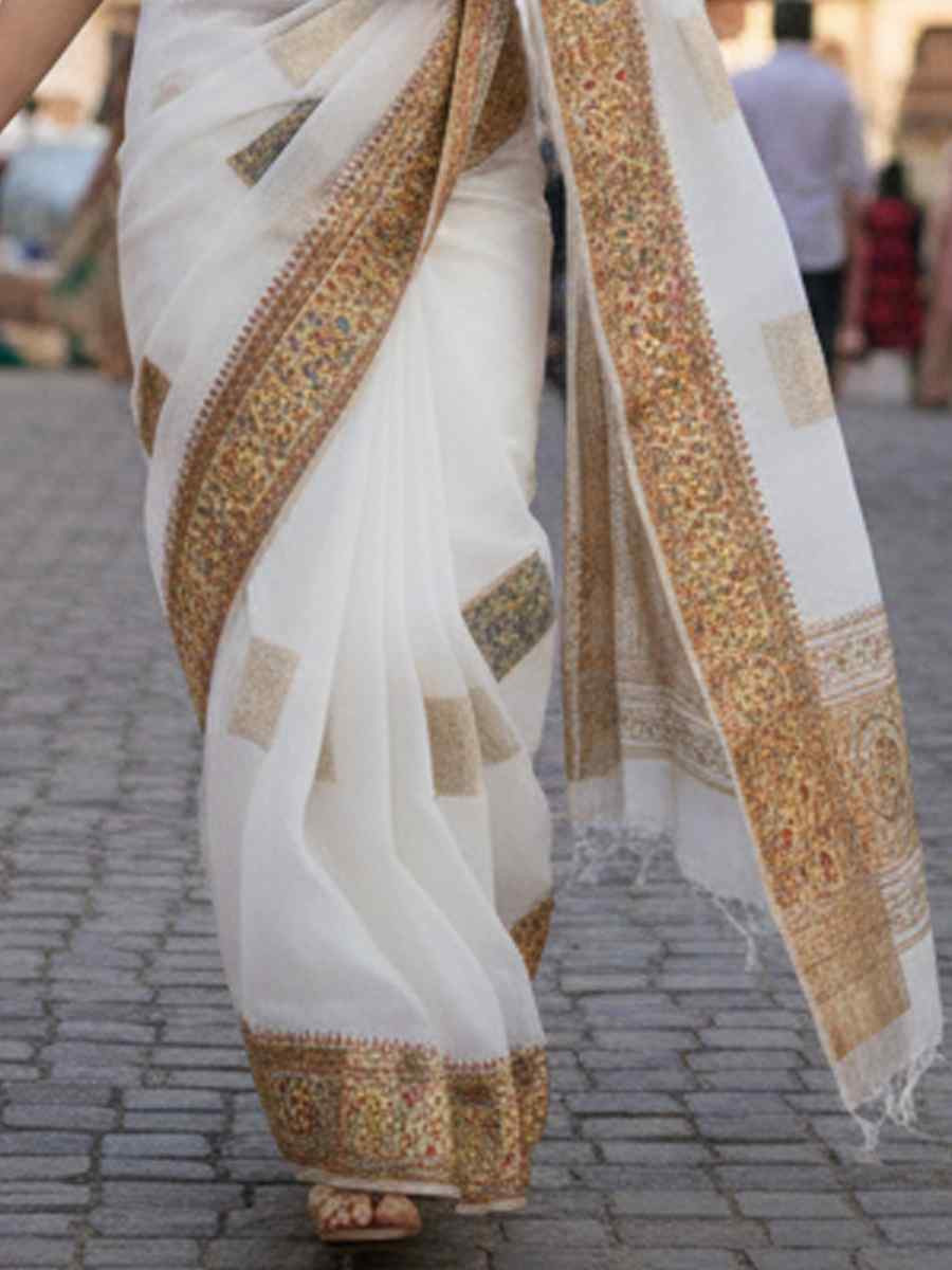 White Banarasi Soft Silk Zari Handwoven Casual Reception Festival Wedding Fancy Classic Style Sarees
