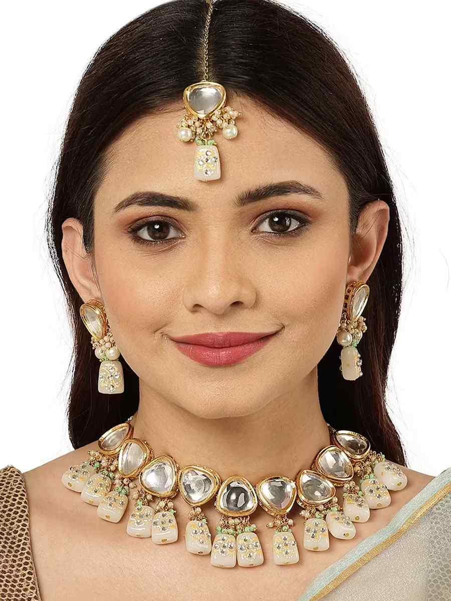 White Brass Festival Wear Kundan Necklace
