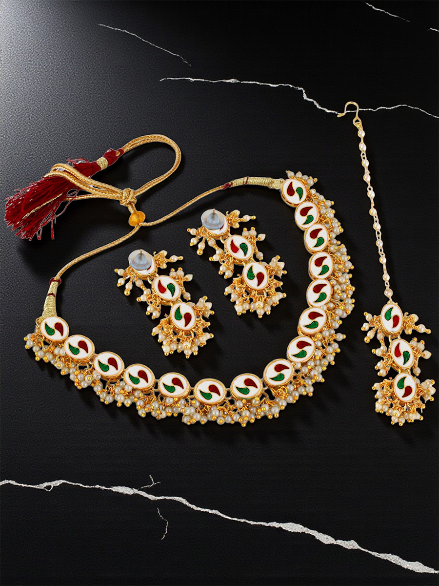 White Brass Wedding Party Festival Wear Kundan Necklace
