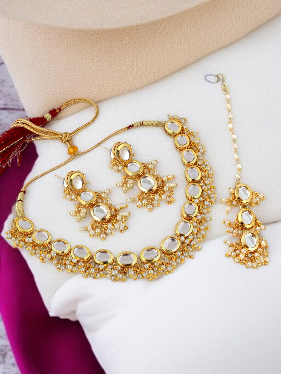 White Brass Wedding Party Festival Wear Kundan Necklace