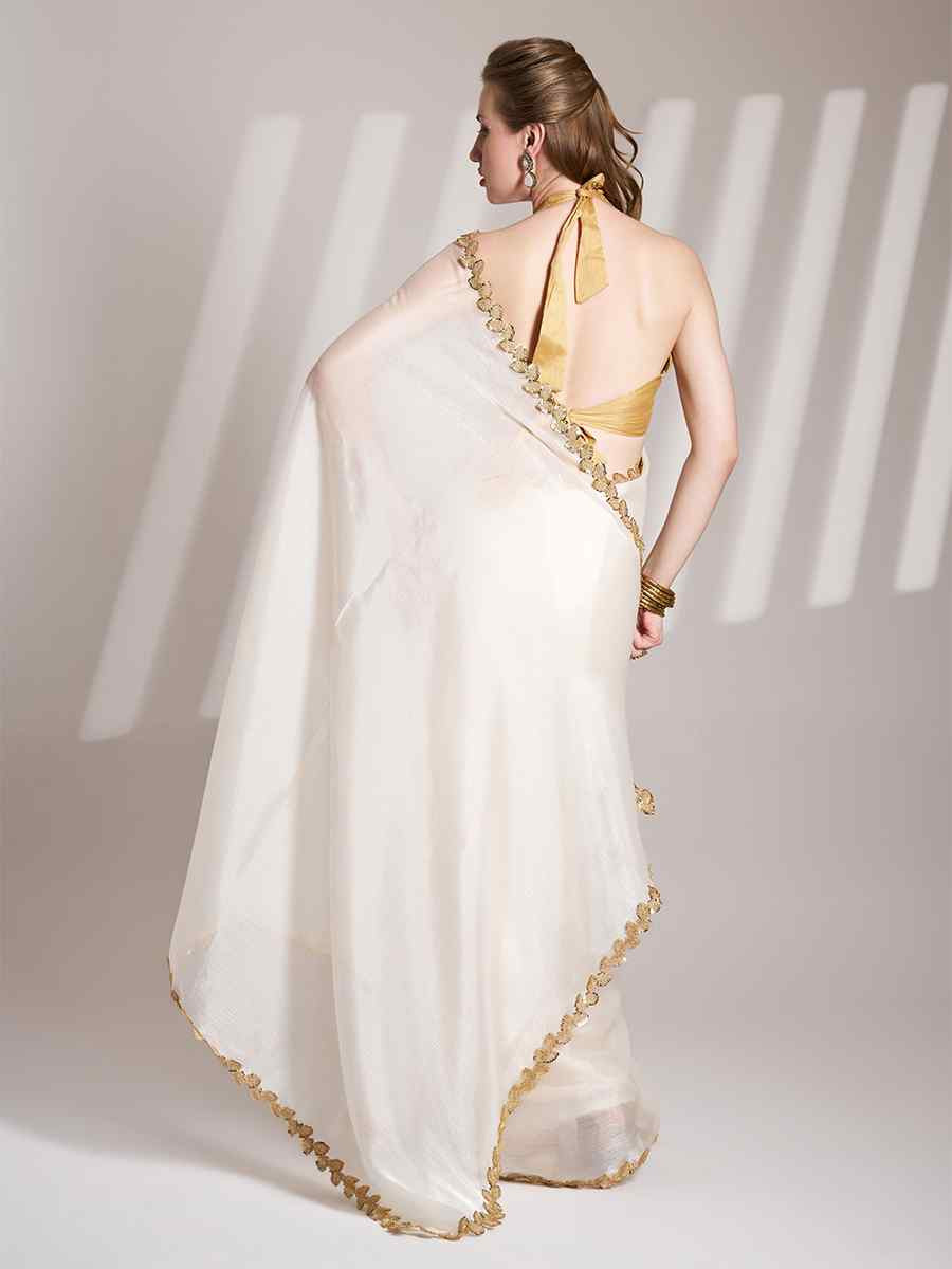 White Burberry Organza Solid Casual Festival Classic Style Saree