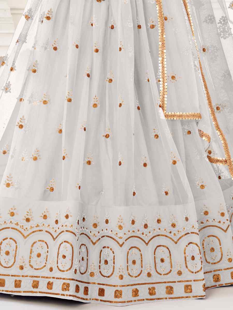 White Butterfly Net Embroidered Bridesmaid Wedding Heavy Border Lehenga Choli