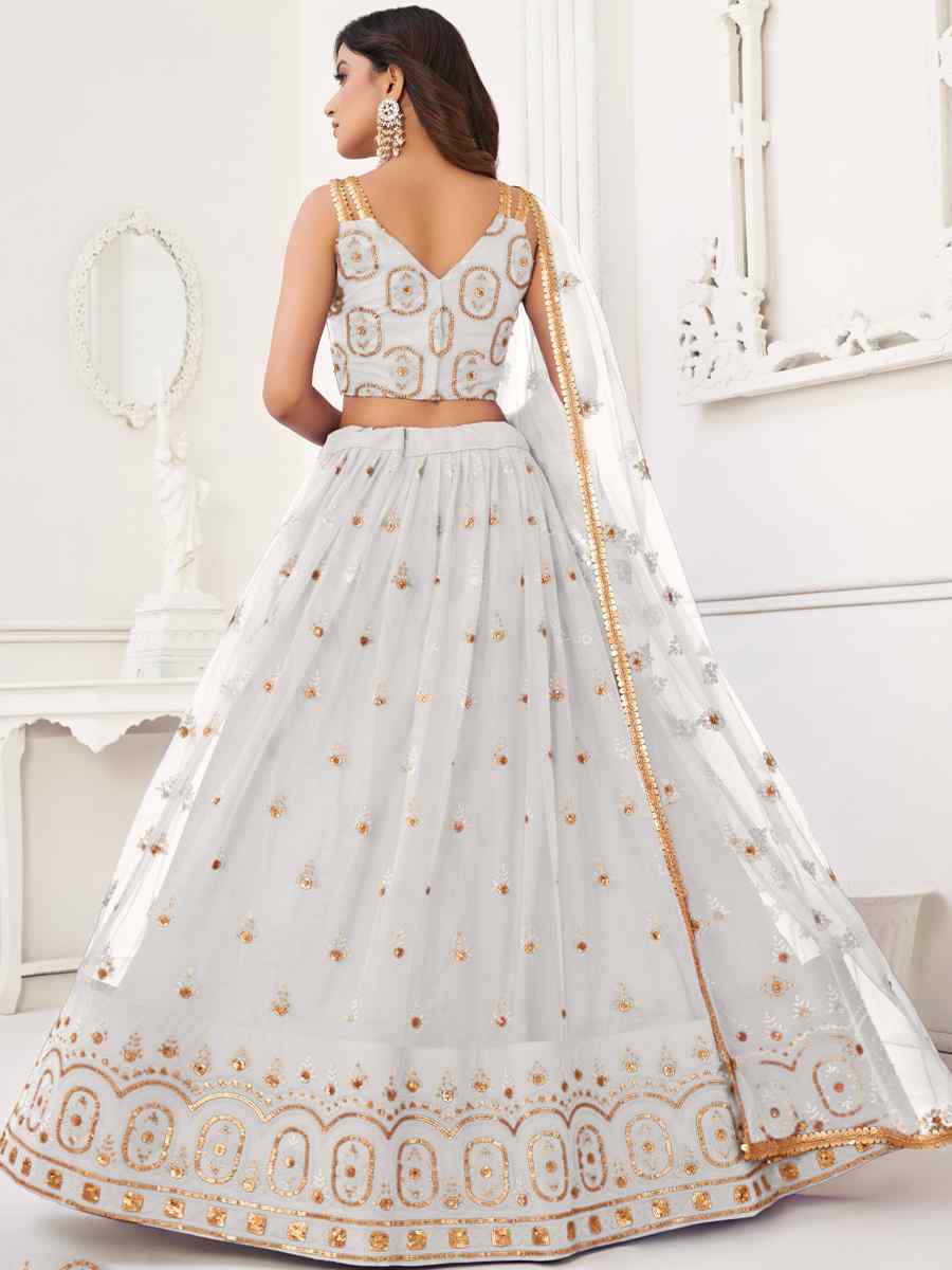 White Butterfly Net Embroidered Bridesmaid Wedding Heavy Border Lehenga Choli