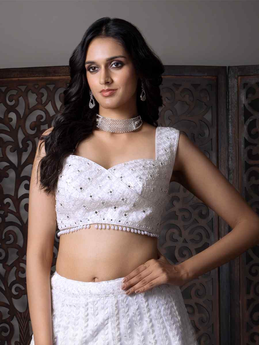 White Butterfly Net Embroidered Festival Wedding Circular Lehenga Choli