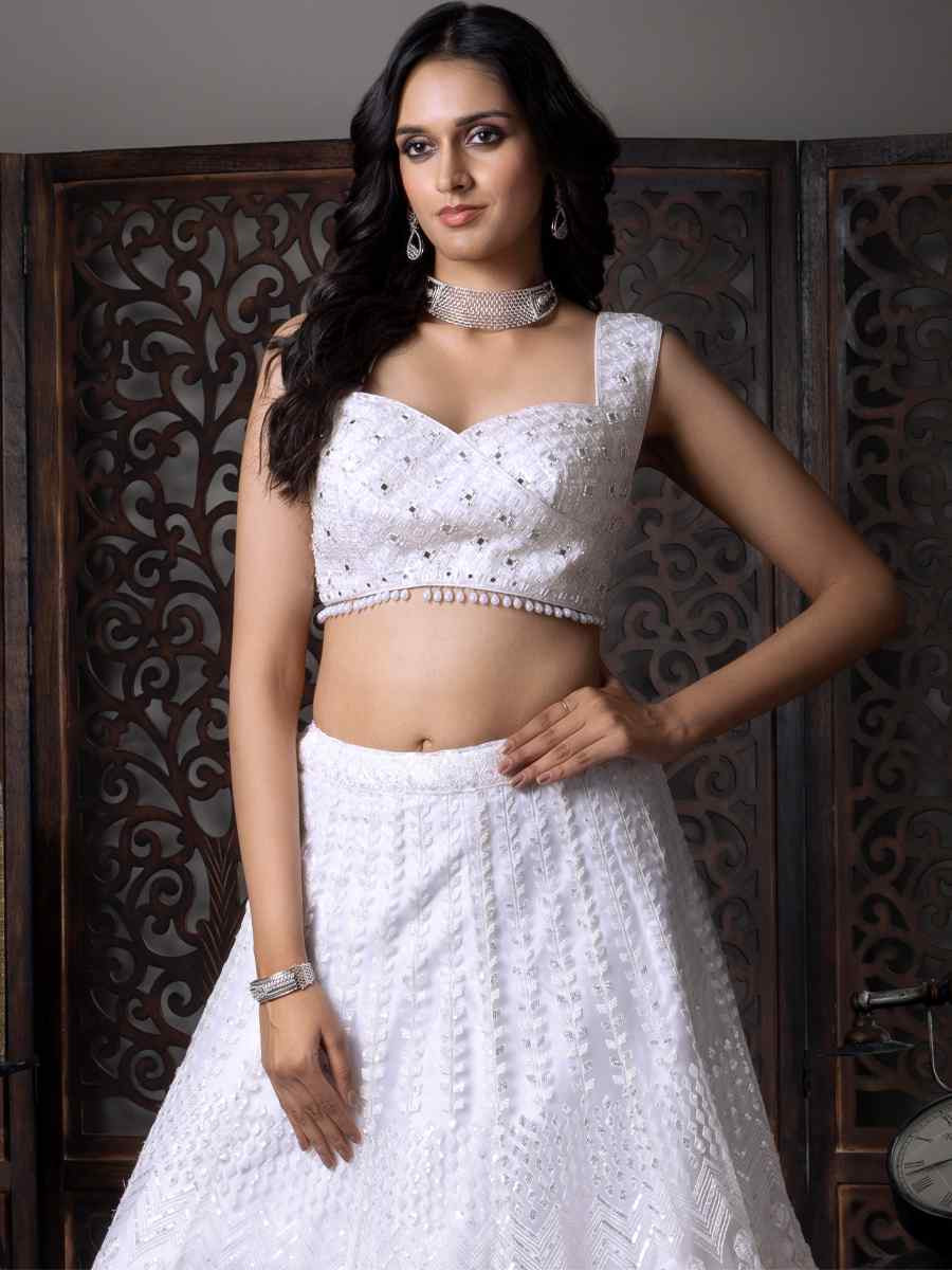 White Butterfly Net Embroidered Festival Wedding Circular Lehenga Choli
