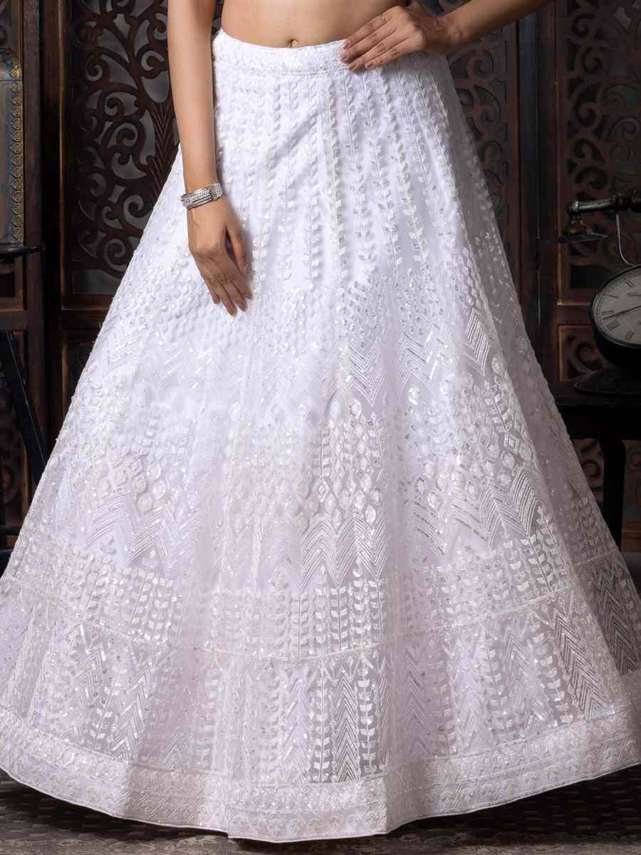 White Butterfly Net Embroidered Festival Wedding Circular Lehenga Choli