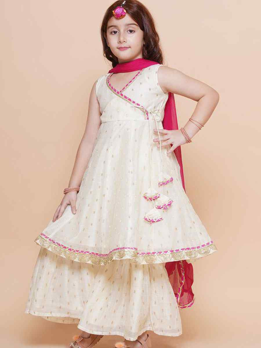 White Chanderi Silk Embroidered Casual Festival Kurta Sharara Girls Wear