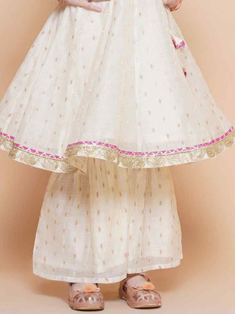 White Chanderi Silk Embroidered Casual Festival Kurta Sharara Girls Wear