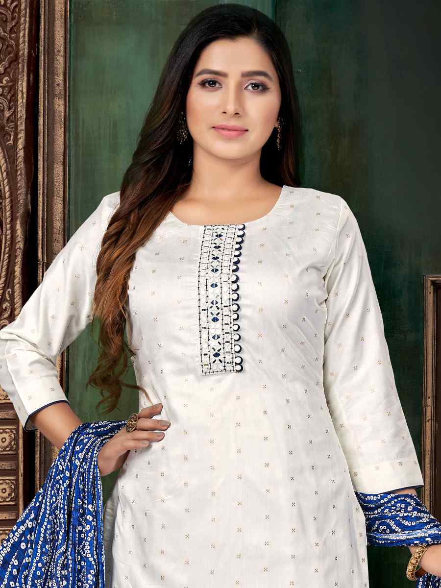 White Chanderi Silk Embroidered Festival Wedding Pant Salwar Kameez