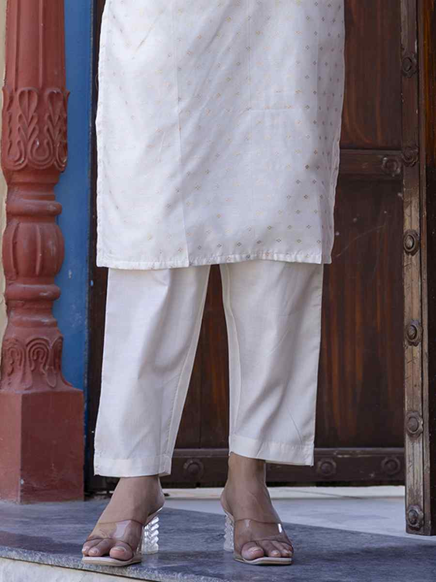 White Chanderi Silk Embroidery Party Wedding Festival Casual Ready Pant Salwar Kameez
