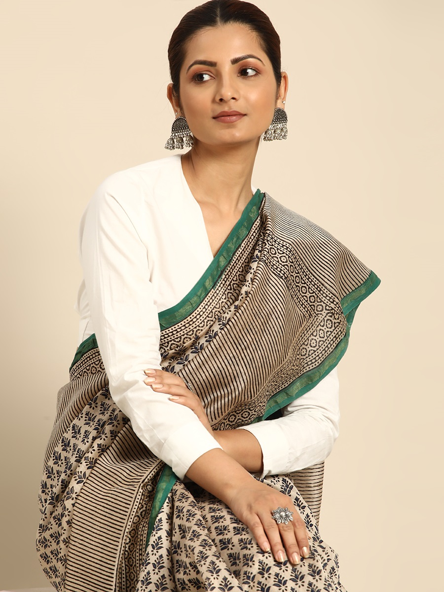 White Chanderi Silk Printed Festival Casual Contemporary Sarees