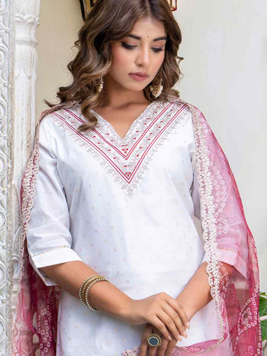 White Chanderi SilkEmbroidered Festival Casual Ready Pant Salwar Kameez