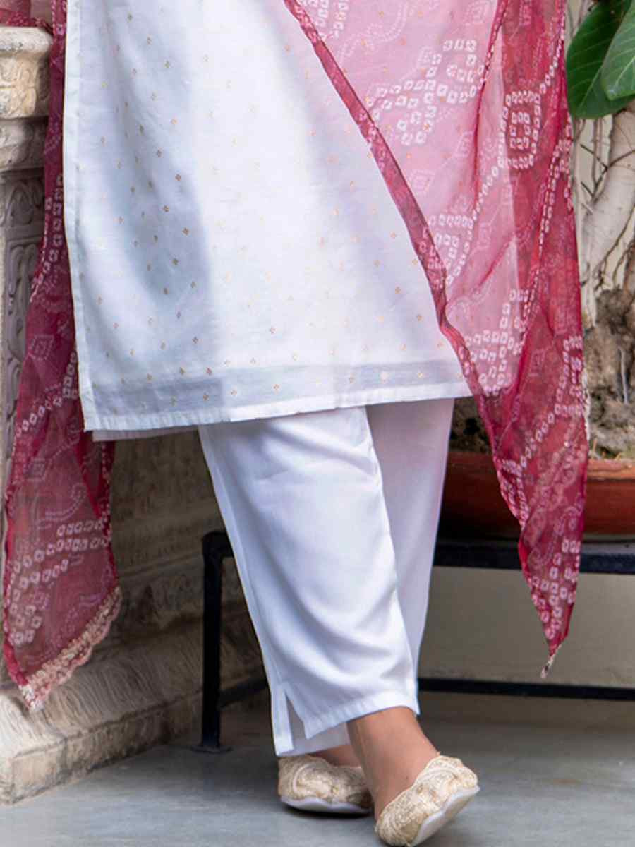 White Chanderi SilkEmbroidered Festival Casual Ready Pant Salwar Kameez