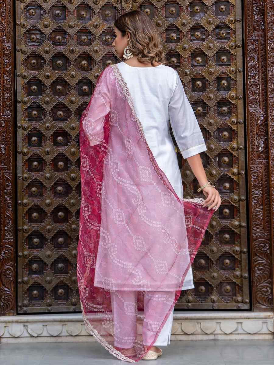 White Chanderi SilkEmbroidered Festival Casual Ready Pant Salwar Kameez