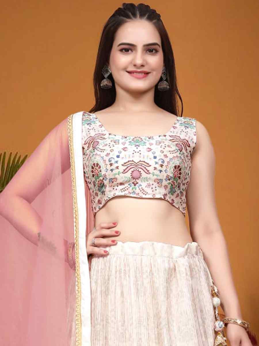 White Chinon Embroidered Festival Wedding Circular Lehenga Choli