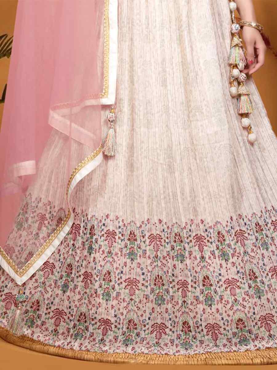 White Chinon Embroidered Festival Wedding Circular Lehenga Choli