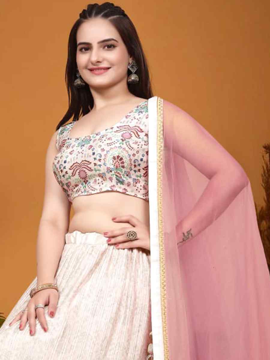 White Chinon Embroidered Festival Wedding Circular Lehenga Choli