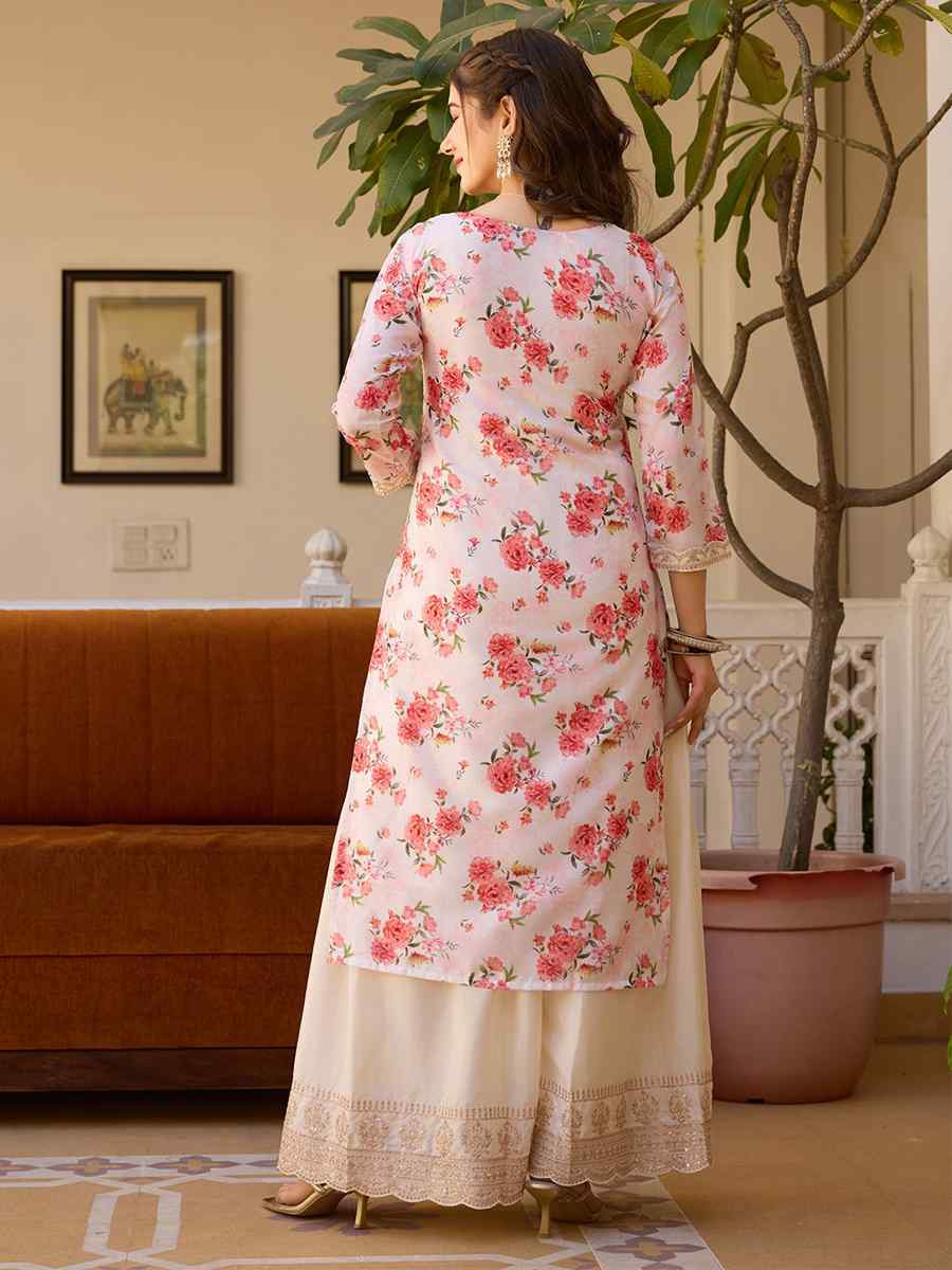 White Chinon Embroidered Party Wedding Ready Pant Salwar Kameez