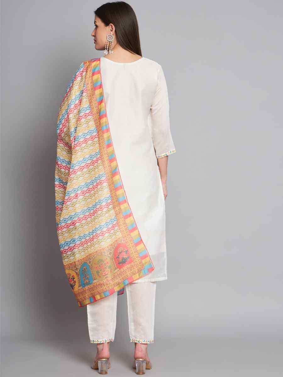White Cotton Cotton Embroidered Festival Casual Ready Pant Salwar Kameez