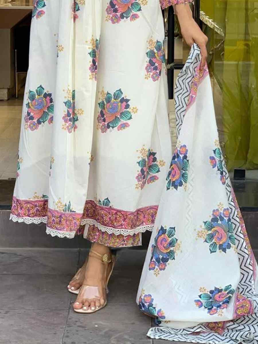 White Cotton Embroidered Festival Wedding Palazzo Pant Salwar Kameez