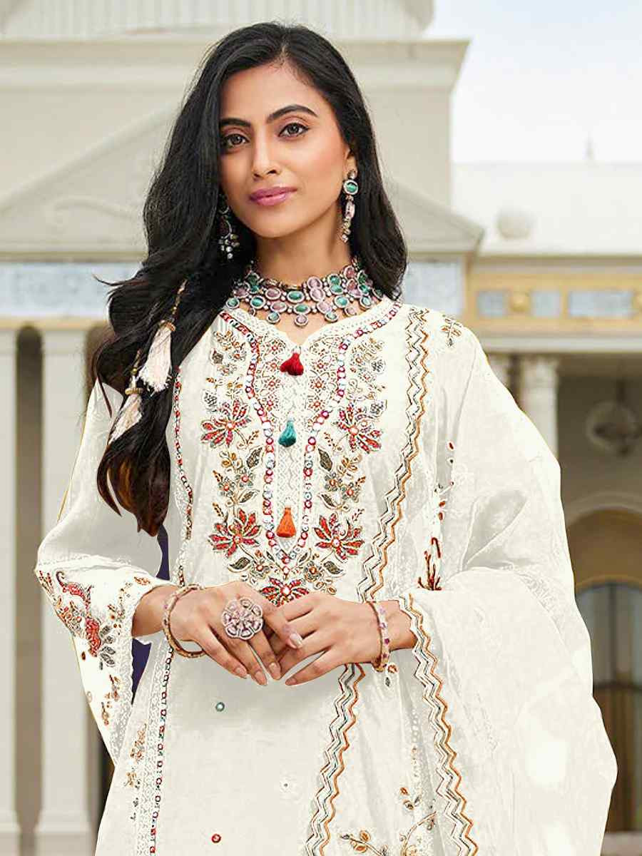 White Cotton Embroidered Festival Wedding Pant Salwar Kameez